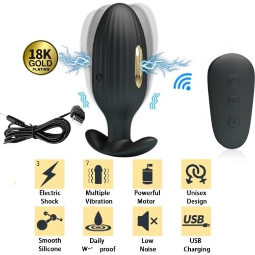 USB Charge Wireless Remote Control Electric Shock Anal Vibrator Strong Stimulator Dildo Butt Plug Prostate Massage Adult Sex Toy