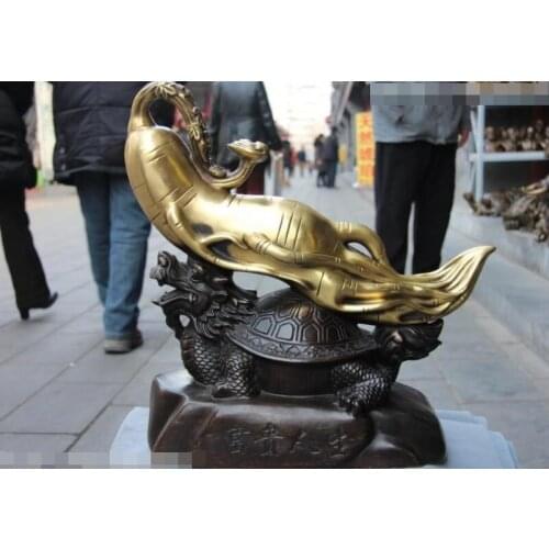 Free shipping S03023 Royal Palace Copper Bronze Ginseng RuYi Dragon tortoise Moral Wealth Life Statue