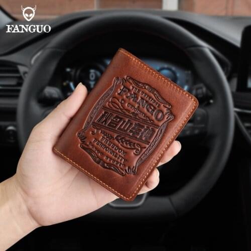 Genuine Leather Mens Wallet Credit Card Case Car Auto Documents Driver License Holder Bag Driving License Slot For Short Travel