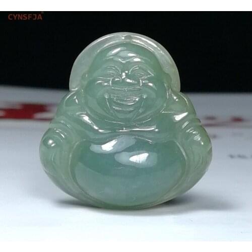 CYNSFJA New Real Certified Natural A Grade Emerald Jade Amulets Buddha Ice Green Jade Pendant Hand Carved High Quality Best Gift