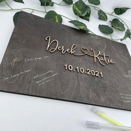 Personalised Bride Groom Name And Date 3D Wood Wedding Guest Book Custom Unique Name With Heart Guest Book Sign Anniversary Gift