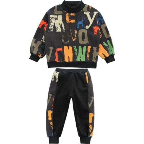 Childrens Clothing, Boys' Pure Cotton Thermal Pullover Sweater + Pants Suit, Two-piece Boy Autumn and Winter Clothing
