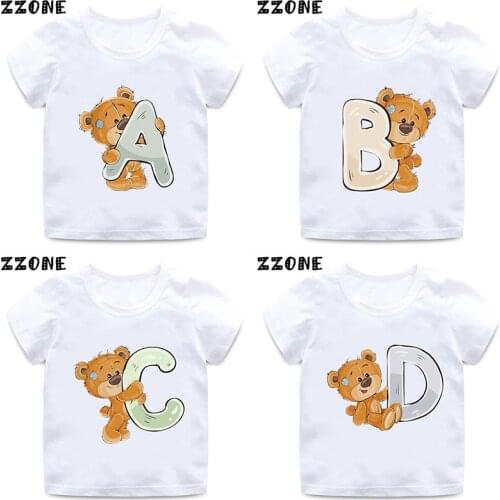 Cute Bear Name Letter Print Cartoon Kids Funny T-Shirts Summer Casual Short Sleeve Baby Boys T shirt Children Tops Girls Clothes