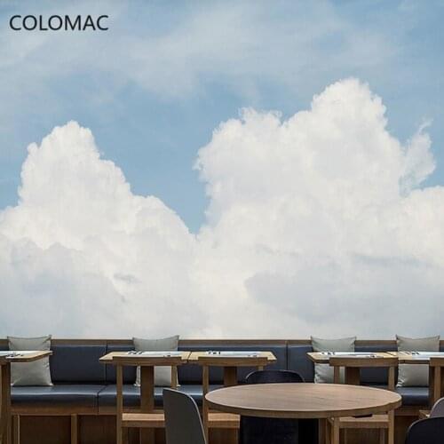 Colomac Custom Nordic Pink Sky White Cloud Wallpaper KOL Milk Tea Shop Background Mural Wall Decoration Drop Shopping