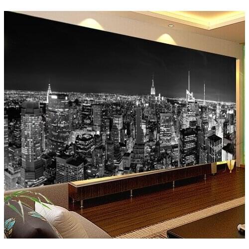 Black&White 3d Wall Papel Mural Wallpaper Night Scenery New York City Custom 3D Photo Mural for Background living room