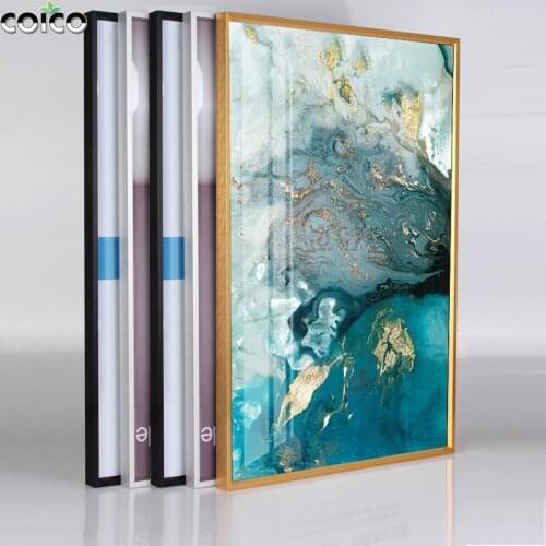 Picture Photo Frame with Luxury Abstract Ocean Landscape Canvas Painting Green Gold Foil Wall Art Poster Modern Print Home Decor