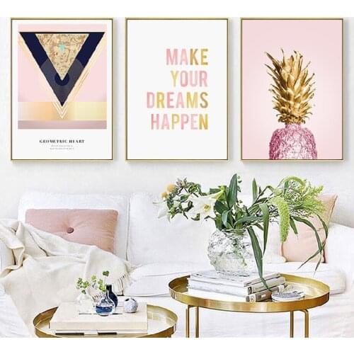 Canvas Painting SURE LIFE Nordic Fruit Banana Pink Pineapple Poster Print Wall Art Picture Living Room Decoration