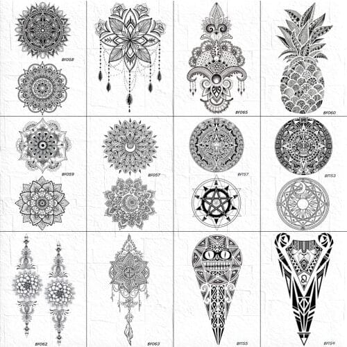Indian Henna Mandala Temporary Tattoo Sticker Women Body Arm Art Floral Tattoo Black Fake Lace Pendant Girl DIY Tatoo Waterproof