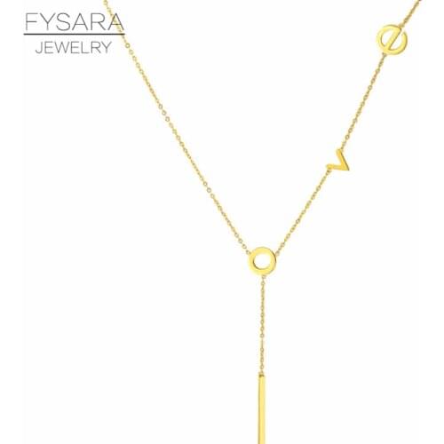 FYSARA Classic Elegant Charming Love Letter Pattern Necklace For Women Titanium Steel Gold Color Women Necklace Pendant Jewelry