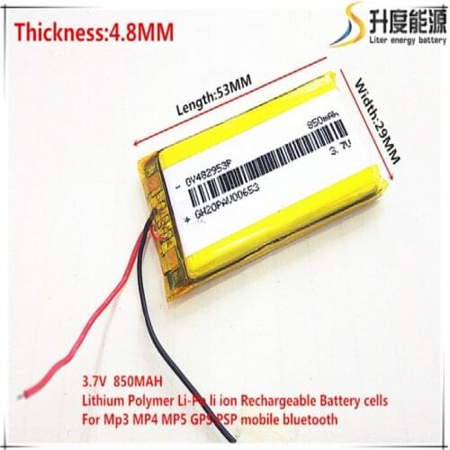 Free shipping 3.7V,850mAH 482953 PLIB; polymer lithium ion / Li-ion battery for dvr,GPS,mp3,mp4,cell phone,speaker