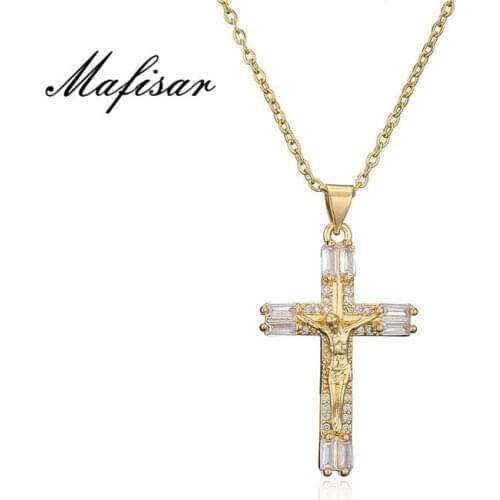 Mafisar 2021 New Arrival Classic Design Jesus Cross Pendant Necklace Gold Color Christian Jewelry Fashion Gift For Friend