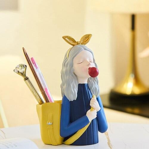 Multifunctional Cute Girl Blowing Bubbles Pen Holder Accessories for Home Office Storage DU55
