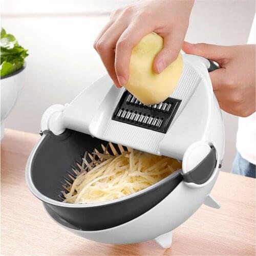 Multifunctional Vegetable Cutter Radish Grater Carrot Potato Chip Slicer Fruit Vegetable Slicer with Drain Basket for Kitchen