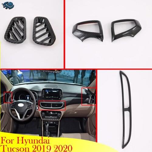 For Hyundai Tucson 2019 2020 Car Accessories Carbon Fiber Style Air Vent Outlet Cover Dashboard Trim