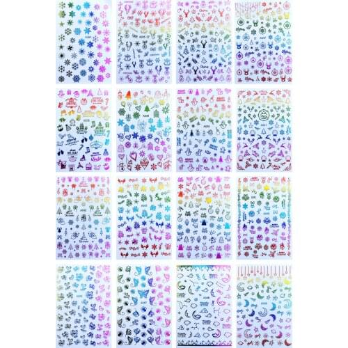 20 Designs Christmas Nail Art Stickers 3D Metalic Snowflake Christmas Tree Nail Decorations Sticker