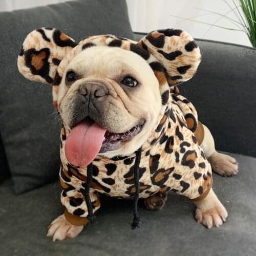 Leopard Dog Clothes for Small Medium Dogs Cute Winter Dog Hoodie French Bulldog Costume Schnauzer Clothing Pets Coat Dropship