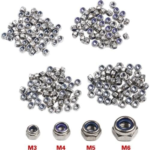 50Pcs/set M3 M4 M5 M6 DIN985 Galvanized Carbon Steel Self-locking Nut Lock Nut Locknut Slip Nylon Hex Nut