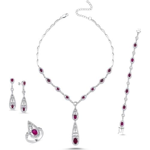 Silverlina Silver Zircon Stone Necklace, Bracelet, Ring and Earrings Set