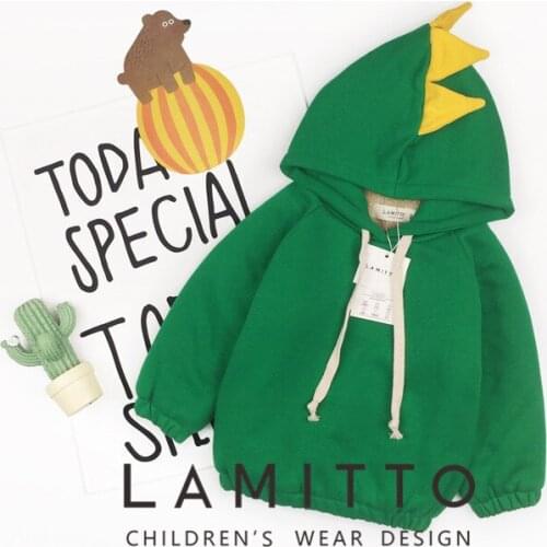 Tonytaobaby New Winter Style Boys and Girls Dinosaur Plush Hooded Solid Color Kids Hoodie
