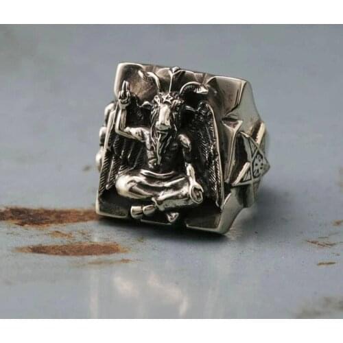 Unique Mens Stainless Steel Ring Demon Satan Pentagram Heraldic Ring Mens Party Gothic Punk Jewelry Gift