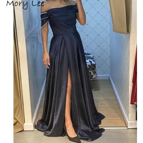 Crystal Evening Dresses Boat Neck Sleeveless A-Line Satin Crystal Evening Dresses With Zipper Back vestidos de fiesta de noche