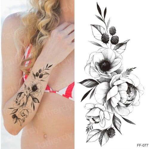 Waterproof Temporary Tattoo Sticker Totem Black Rose Tattoos Flower Rosary Body Art Decal Wrist Arm Fake Sleeve Tatoo Women Men