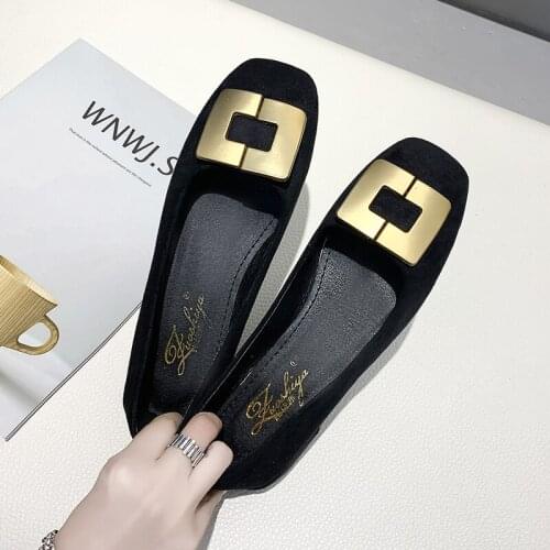 Womens Flat Shoes 2020 Shoes Heel Woman Square Buckle Flat Heel Bridesmaid Shoes Square Water Drill Single Shoe U19-43