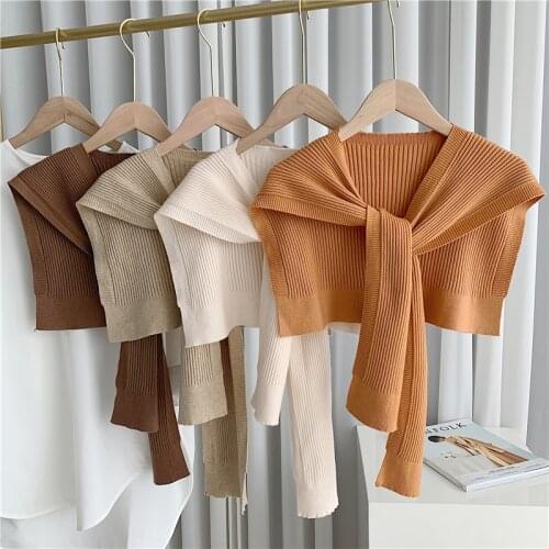 Thread Solid Knitted cloak Women Fashion Simple Fake Collar cloak Woman Casual Good Match Outside WomanS Shoulder cloak 2021