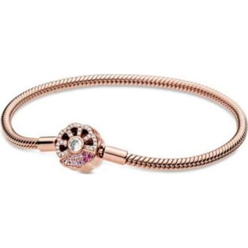 925 sterling silver rose gold pink fan buckle snake chain pan bracelet ladies jewelry