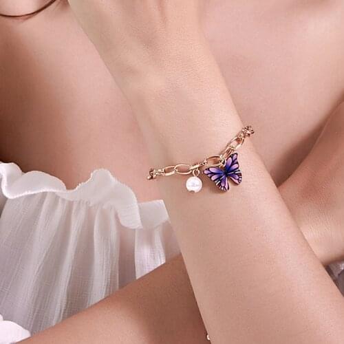 Bohemian Cute Butterfly Bracelet For Women Wrist Chain Imitation Pearl Gold Color Bangles 2020 Fashion Jewelry Accessories