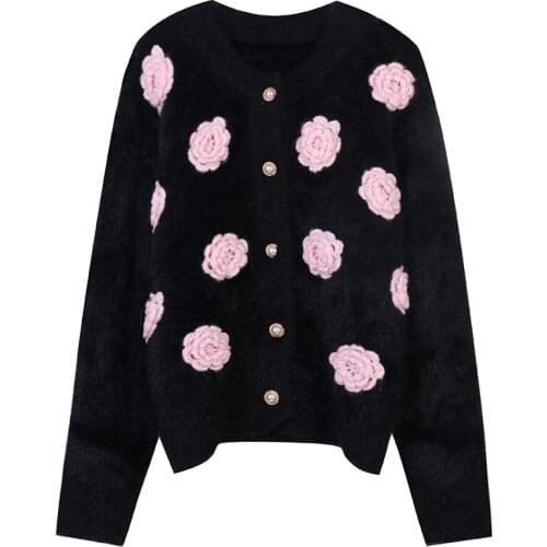 Luxury Long-Sleeved O-Neck 3D Flower Embroidery Korean Clothes 2020 Fall Winter New Products Women White Knit Cardigan Jacket