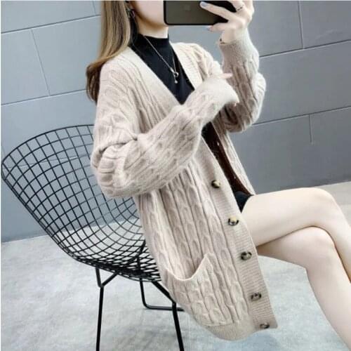 Autumn Winter Solid Long Knitting Sweater Cardigan Women Loose V-Neck Coat Button Long Sleeve Windbreaker Female Vintage Outwear
