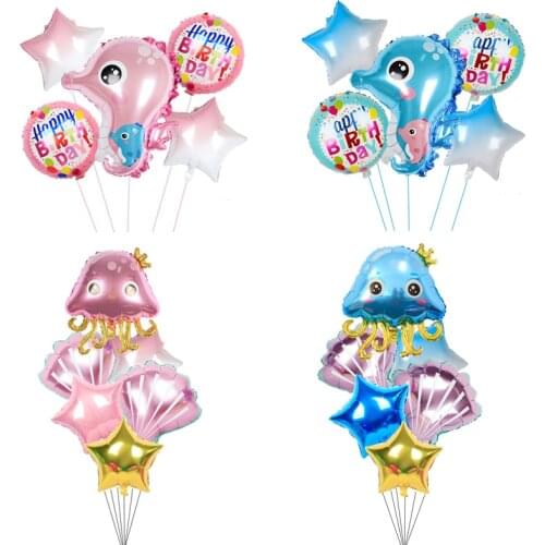 1set Shell Seahorse Octopus Foil Balloons Sea Animal Helium Globos Baby Shower Birthday Party Decorations Kids Toys Gift
