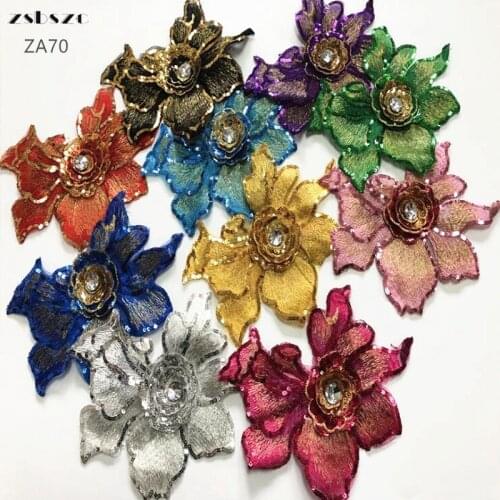 10PCS Sequin bead embroidery flower cloth paste 10 colors sew on wedding stage cloth patch paste accessories ZA70