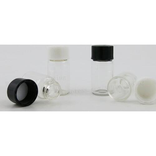 100 x 3ml Clear Empty Mini Glass Bottle with Plastic Lids 1/10oz Mini Glass Vials 3cc Screw Neck Sample Vials With Black Cap