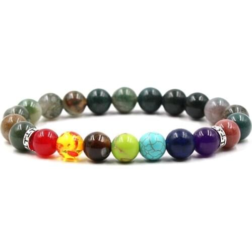 15 Colorful 10mm Natural Stone Beads Bracelets Rainbow Seven Chakras Bracelet Men Strench Jewelry Pulseras Mujer Women Bangle