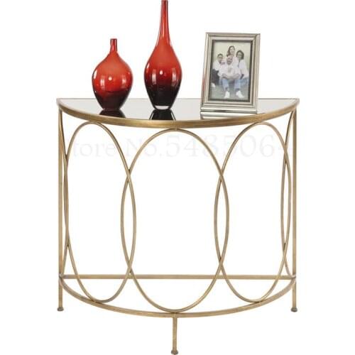 1997 Simple Iron Golden Semi-circular Creative Porch Table Creative Glass Table Storage Nordic Furniture Porch Table