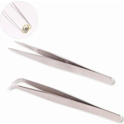 2Pcs Anti-static Stainless Nail Tweezers Nipper Steel Fine Tip Straight Forceps Non-magnetic Tool