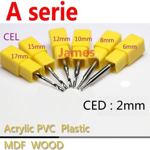 6pcs 3.175*2.0*12mm A Series One Flute Spiral Acrylic CUTTING End Milling Cutter Tungsten Cutting Tools HUHAO