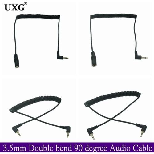 3.5mm to Double bend 90 degree Male Audio 3 4Pole Line Spring Audio Cable Stereo for Mp3 Mobile Phone Car Aux Speaker Audio Wire