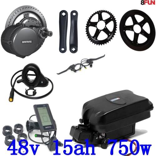 BBS02B BBS02 Bafang 48V 750W mid drive electric motor kit+48v 15ah Lithium Electric Bike Battery use samsung cell with charger