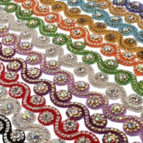 Free Shipping 2yards 3.3cm Sew on Rhinestone Chain Bridal Sash Rhinestone Applique, Wedding Applique,Rhinestone Trimming YJ105