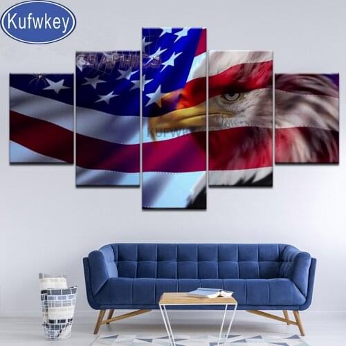Free Shipping 5 piece Eagle 5d diy diamond Painting"America,flag"diamond mosaic Embroidery full round / square drill,living room