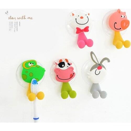 Free Shipping New 5pieces/lot Mixed Color Creative Cartoon Animal Kawaii Toothbrush Hanger with Sucker Shower Room Wholesale