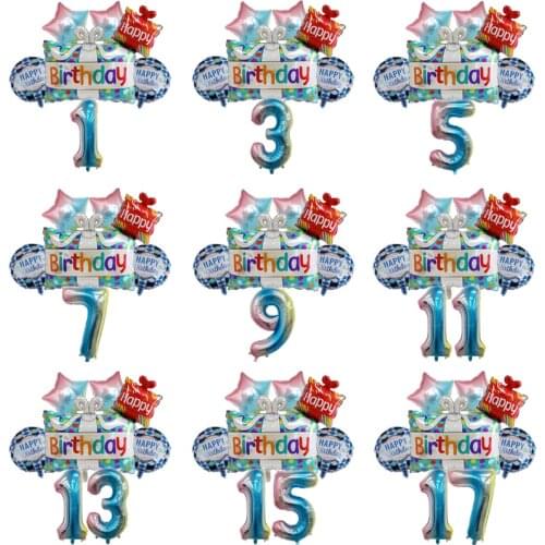 Large Gifts Box Cake Foil Balloons set Gradient Blue Number Balloons Theme Birthday Party Decorations Kids Baby Shower Globos