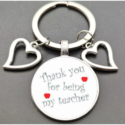 Double Heart Alloy Keychain Glass Pendant Car Teachers Day Gift