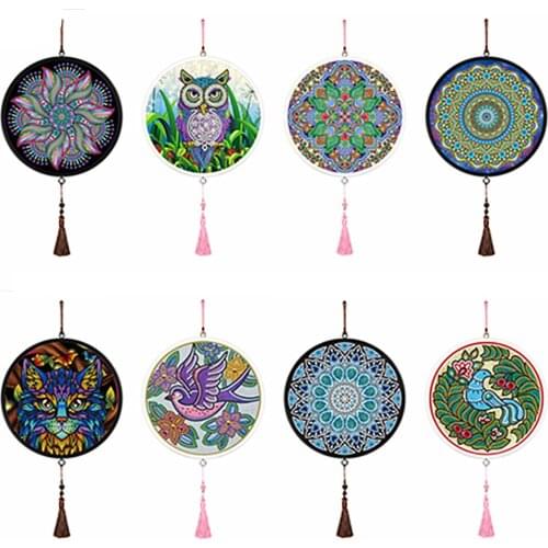 Round Framed Diamond Painting Christmas Owl Mandara 5D DIY Special Shaped Diamond Mosaic Tassel Pendant Decoration 2020 New