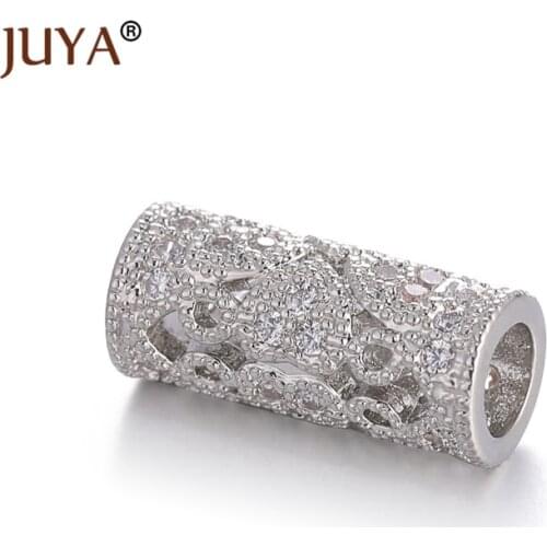 Supplies For Jewelry Beads Wholesale Micro Pave CZ Rhinestone Hollow Long Tube Beads For Jewelry Making Accessories
