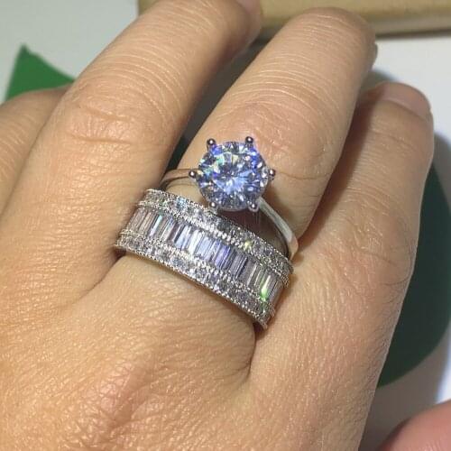 Choucong US Size 5-10 Luxury Jewelry 925 Silver&White Gold Fill Round Cut AAAAA Cubic Zirconia Promise Wedding Bridal Ring Set