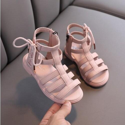 Childrens High Roman Shoes Girls Sandals Soft Bottom Little Princess Shoes Summer Baby Princess Peep-toe Beach Shoes E788